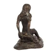 Vintage Brass Lady Seated on Cliff in English Art
