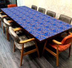 Blue Coloured Wood and Resin Table Top for Decoration