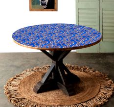 Blue Coloured Wood and Resin Table Top for Decoration