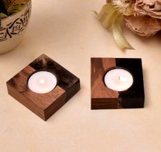 Square Wooden T-light Candle Holder -2 Piece