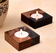 Square Wooden T-light Candle Holder -2 Piece