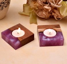Table Mounted Tealight holder With Pink Resin Effect - 2 Piece