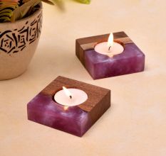 Table Mounted Tealight holder With Pink Resin Effect - 2 Piece
