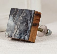 Handmade Dark Grey Wooden and Resin Square Dresser Knobs