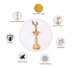 Brass Peacock Oil Lamp for Worship
