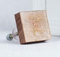 Handmade Brown Wooden and Resin Square Cabinet Knobs