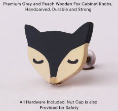 Grey and Peach Wooden Fox Cabinet Knobs