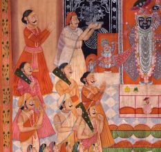 Sreenathji Pichwai Design Painting Of Aarti With Followers