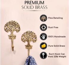 Golden Brass Tree Wall Hooks for Hanging