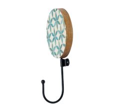 Green Floral Pattern Round Wood and Resin Wall Hook