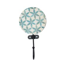 Green Floral Pattern Round Wood and Resin Wall Hook