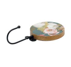 Multicolor Floral Pattern Round Wood and Resin Key Hooks