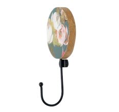 Multicolor Floral Pattern Round Wood and Resin Key Hooks