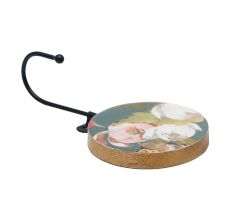Multicolor Floral Pattern Round Wood and Resin Key Hooks