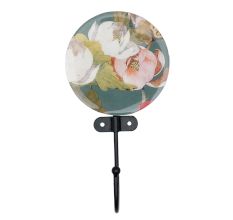 Multicolor Floral Pattern Round Wood and Resin Key Hooks
