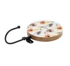 Multicolor Floral Pattern Round Wood and Resin Wall Mounted Hooks
