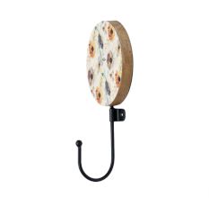 Multicolor Floral Pattern Round Wood and Resin Wall Mounted Hooks