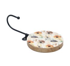 Multicolor Floral Pattern Round Wood and Resin Wall Mounted Hooks
