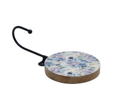 Multicolor Floral Pattern Round Wood and Resin Key Hooks for Hanging