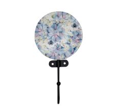 Multicolor Floral Pattern Round Wood and Resin Key Hooks for Hanging