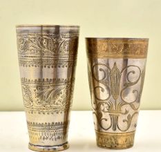 Floral Design Golden Brass Vintage Butter Milk Cup - Pack of 2