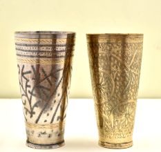 Golden Brass Embossed Floral Engraved Lassi Glass - Set of 2