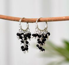 92.5 Sterling Silver and Black Onyx Hoop Earrings
