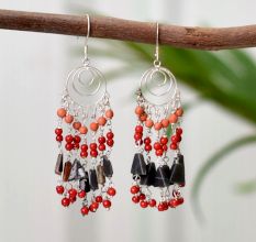 Orange Tassels Beaded Bohemian Gypsy Earrings with 92.5 Sterling Silver