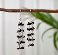 Garnet Bead Chandelier Earrings made of 92.5 Sterling Silver