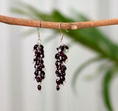 92.5 Sterling Silver With Garnet Beads Bunch Earrings