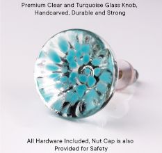 Clear and Turquoise Round Glass Cabinet Knobs