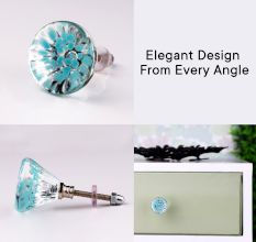 Clear and Turquoise Round Glass Cabinet Knobs
