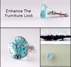 Clear and Turquoise Round Glass Cabinet Knobs