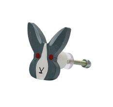 Grey and White Wooden Rabbit for Kids Dresser Knob
