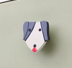 Grey and White Wooden Dog for Kids Cabinet Drawer Knob