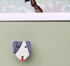 Grey and White Wooden Dog for Kids Cabinet Drawer Knob