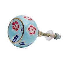 Turquoise Round Ceramic Floral Cabinet Knobs
