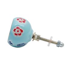 Turquoise Round Ceramic Floral Cabinet Knobs