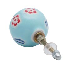 Turquoise Round Ceramic Floral Cabinet Knobs