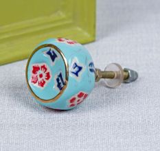 Turquoise Round Ceramic Floral Cabinet Knobs
