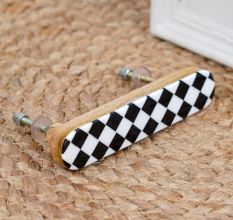 Black and White Checkerboard Resin and Wood Almirah Handle - 5 Inch