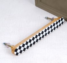 Black and White Checkerboard Resin and Wood Door Handle - 8.5 Inch