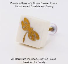 White and Golden Dragonfly Stone Dresser Knobs