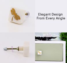 White and Golden Dragonfly Stone Dresser Knobs