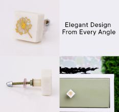 White and Golden Blowball Stone Drawer Knobs