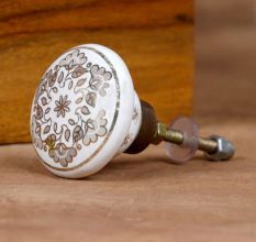 Grey Golden Floral Cupboard Knobs