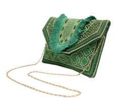 Green Crossbody Beaded Cotton Handbags For Women