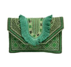 Green Crossbody Beaded Cotton Handbags For Women