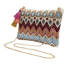Multicolor Handcrafted Beaded Cotton Sling  Side Bag For Women 