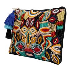 Abstact Design Beaded Cotton Clutch Bag for Women 